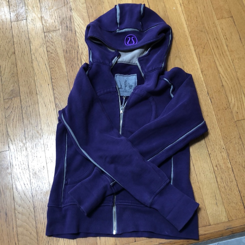 Lulu lemon purple hooded sweatshirt with grey trim